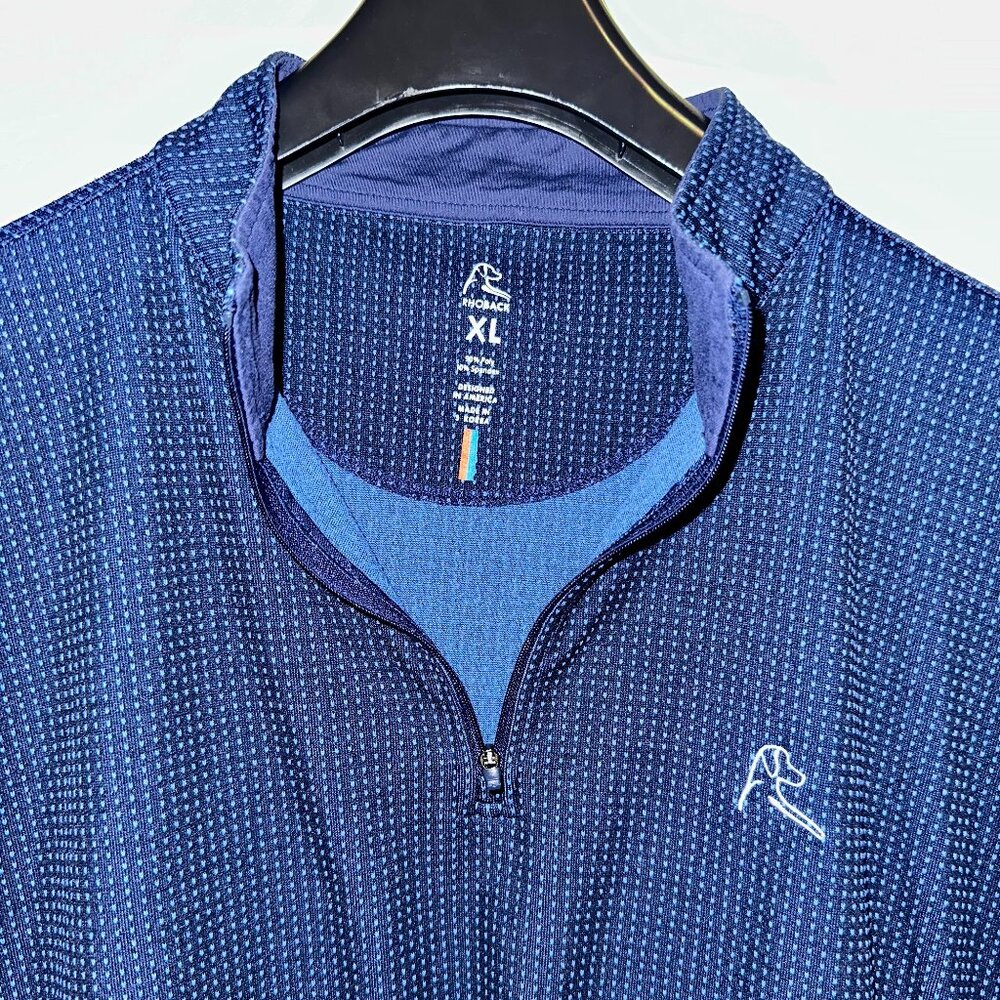Rhoback Performance Quarter Zip – Men’s XL – Navy Blue Dot – Stretch Pullover